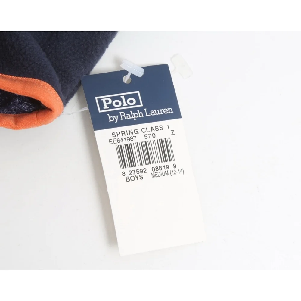 Ralph Lauren Boys 12-14 Polo Sport Navy Fleece Vest Gilet Orange Trim NWT